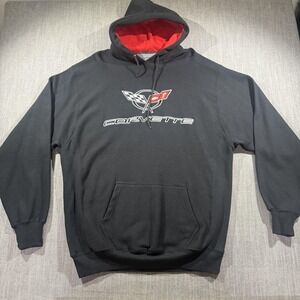 Steve & Barry's Corvette Hoodie Mens XL Black Logo Pullover Fleece Sweatshirt
